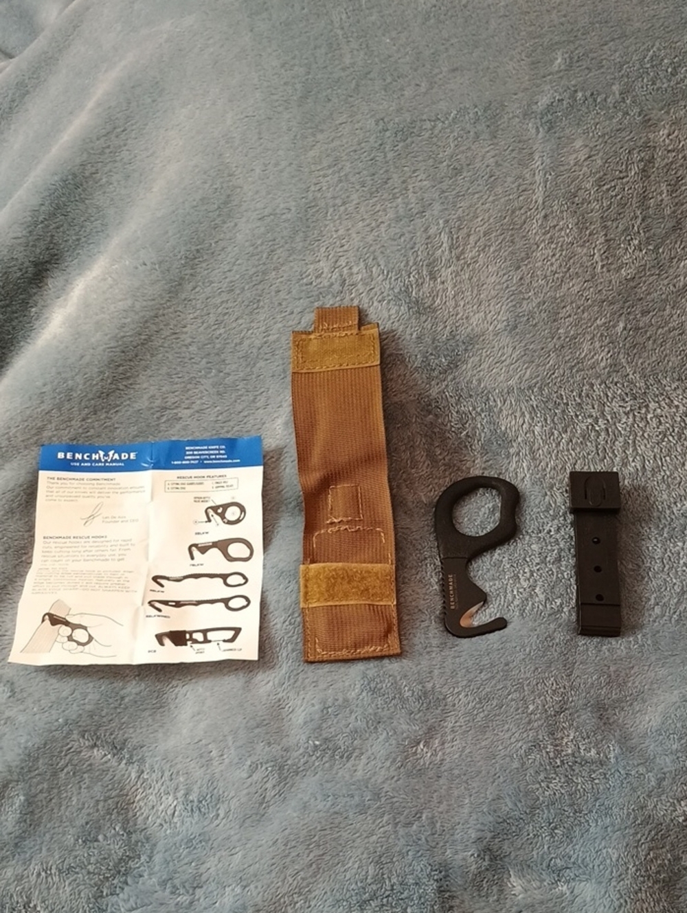 Bench Made Black Rescue Hook with Brown Nylon Pouch and Black Belt Loop
